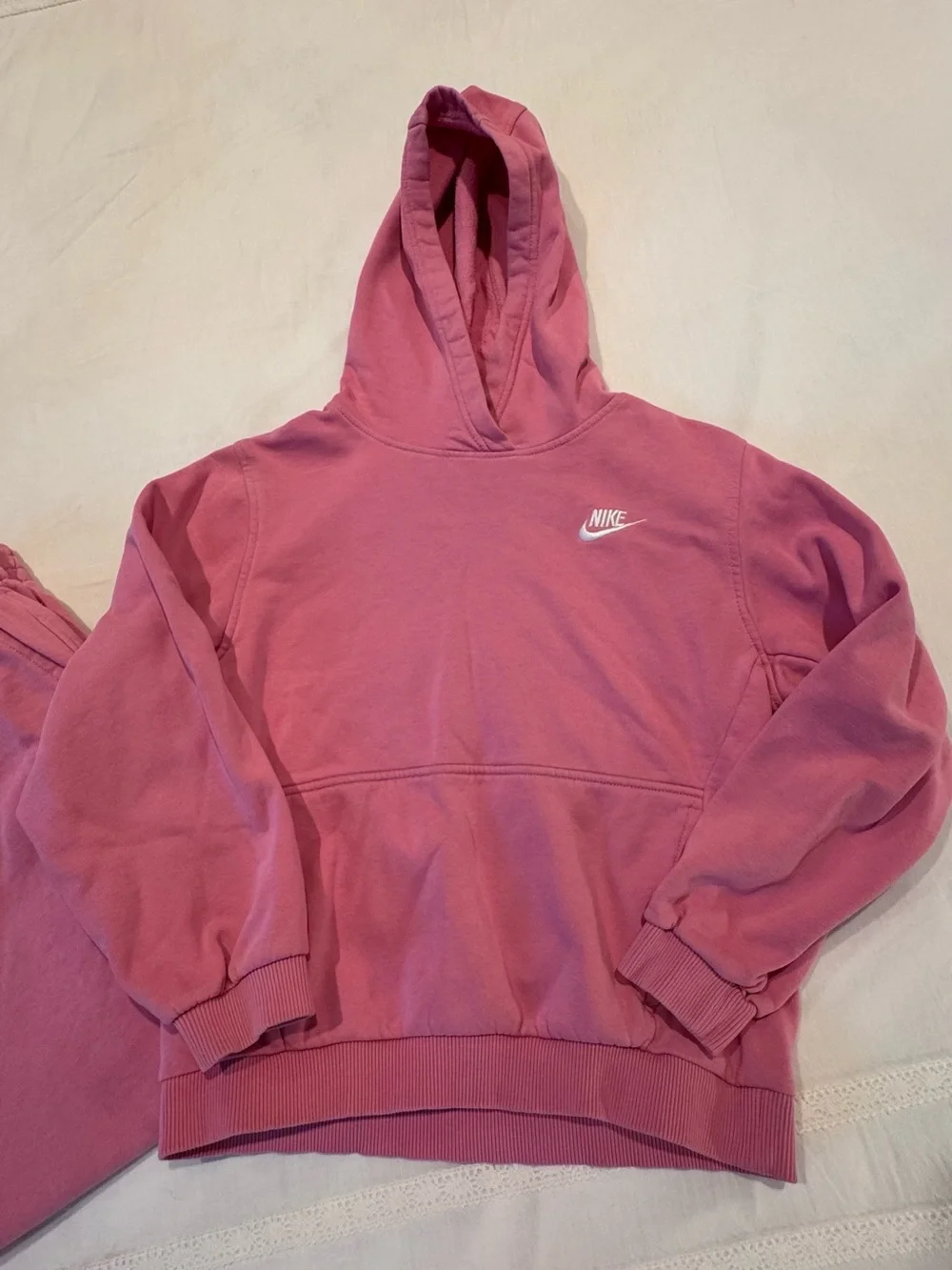Nike Kids Pink Fleece Joggers and sweatshirt set with Embroidered Swoosh